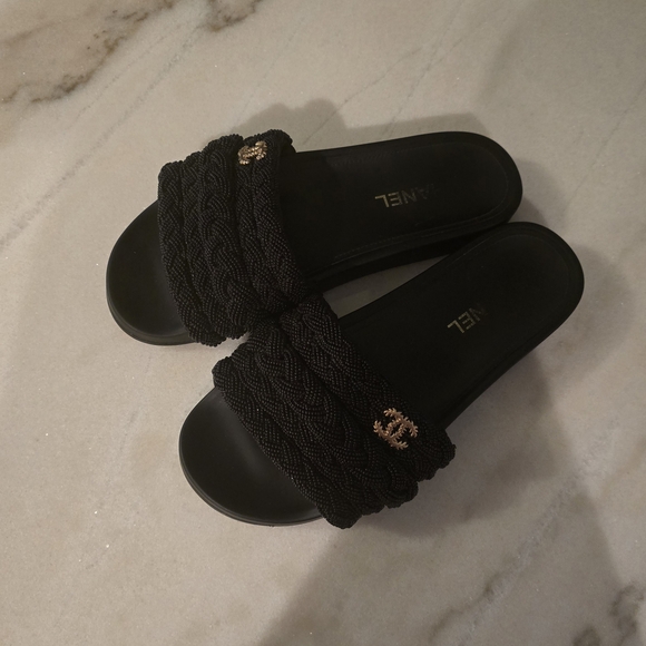 Chanel Black Slide Sandals - Picture 1 of 4